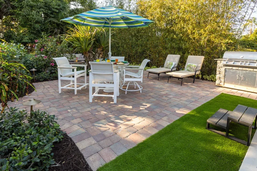 fire pit patio border planting outdoor furniture artificial turf
